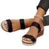 Large Size One-word Woven with Platform Wedge Heel Fashion Women's Shoes Summer New Wedge Heel Sandals Women
