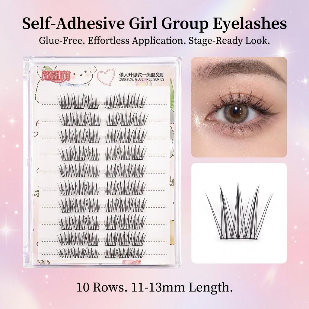 Self Adhesive False Eyelashes for Women Natural Curly Lightweight Comfortable Stage and Daily Use