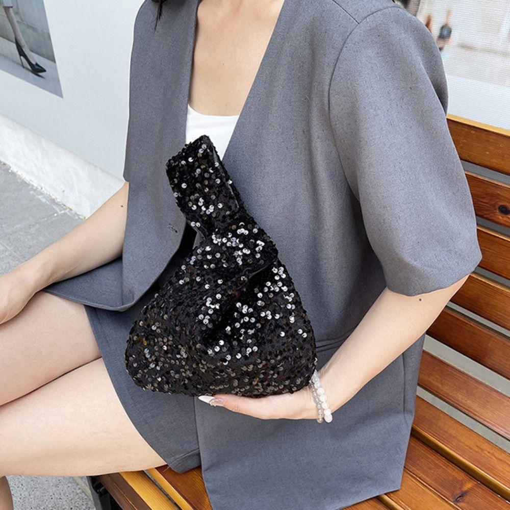 Casual Paillette Knot Giltter Cute Wrist Bag Cloth Sequin Evening Bag Girl