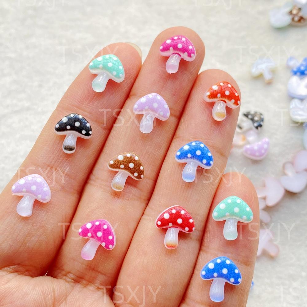 50pcs Resin Cute Mini Cartoon Colored Mushrooms Doll Armor Figurines Flat back Nail Art DIY Scrapbook Crafts