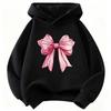 Warm Kids Hooded Pullover, Lovely Hand Drawn Pink Bow Ribbon Graphic Sweatshirt, Autumn Winter Casual Long Sleeve Top for Children Daily Wear