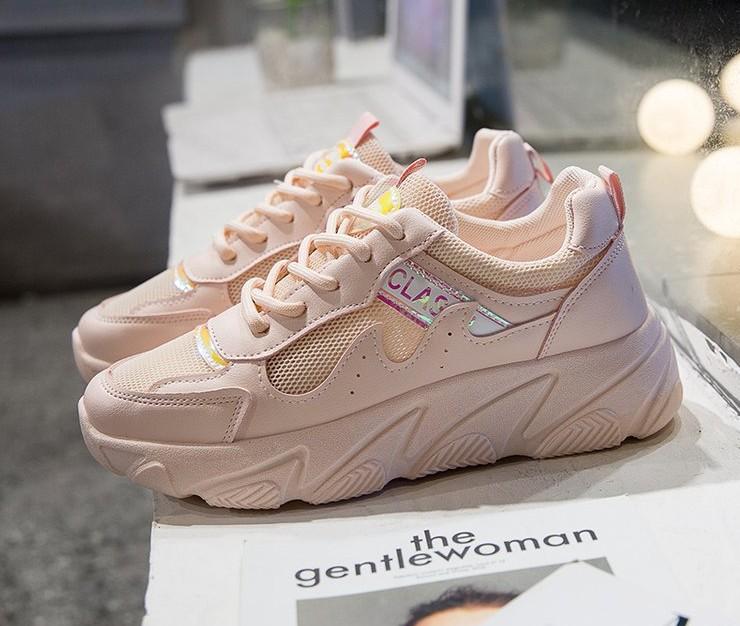 Новые кроссовки женские сетчатые на шнуровке однотонные плоские на платформе из тонкой — фото 7