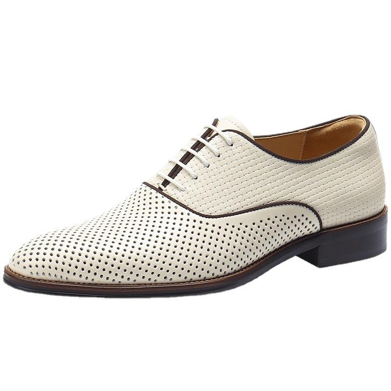 Hollow Leather Shoes Men'S British Dress Business Real Cowhide Summer Breathable Men'S Pointed Oxford Casual Men'S Shoes
