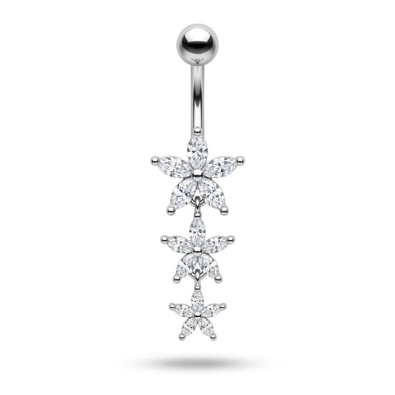 1Pcs14G Stainless Steel Ladies Navel Ring With Copper Zirconia, Simple And Stylish Piercing Jewelry
