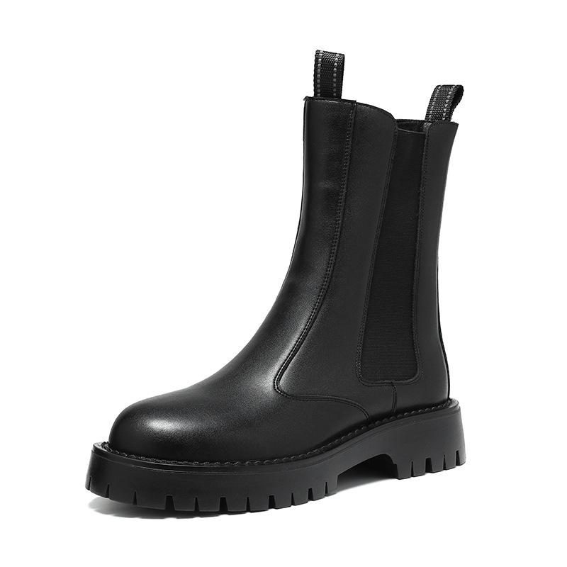 Autumn/Winter Men's High-Top Slip-On Chelsea Boots - Thick-Sole Outdoor Casual Leather, British Style Fashion.