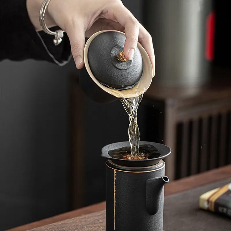 140ml Chinese Ceramic Tea Tureen Teacup Handmade Pottery Gaiwan Portable Tea Bowl Beauty Tea Infuser Travel Portable Teaware