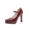 Plus Size 34-42 Mary Janes Women Pumps Fashion Round Toe Patent Leather 12cm High Heels Shoes Spring Office Lady Shoes