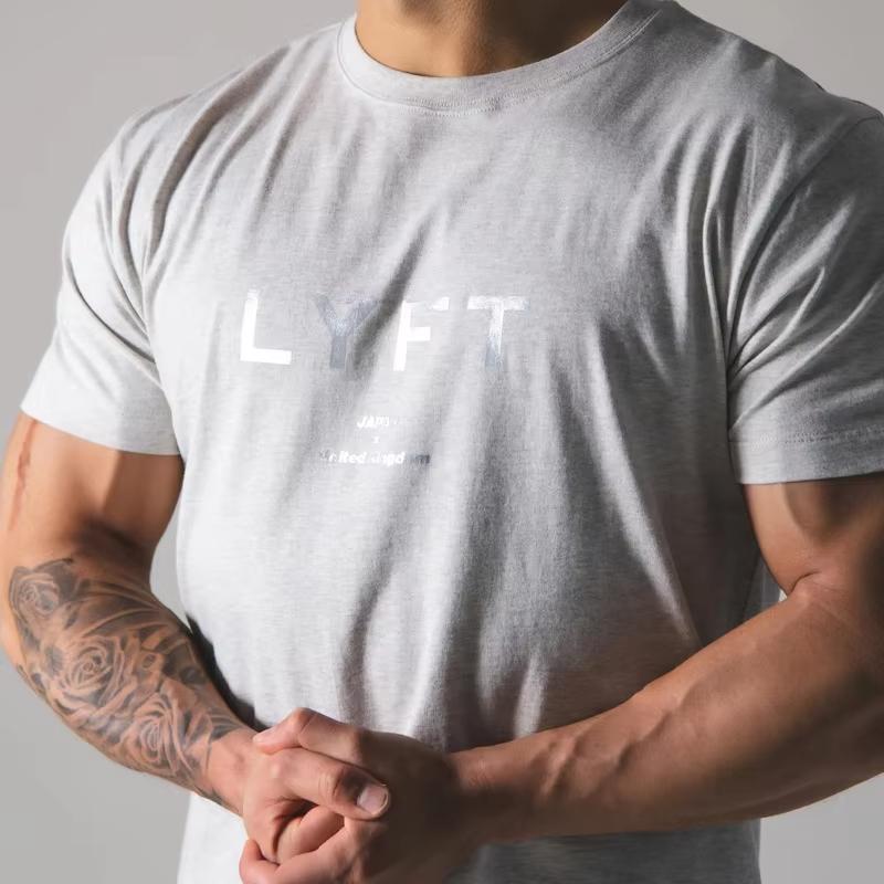 

JAPAN LYFT Men Running T-shirt Short Sleeve Cotton T Shirt Casual Print T Shirt Gym Fitness Bodybuilding Workout Male Tee Tops M