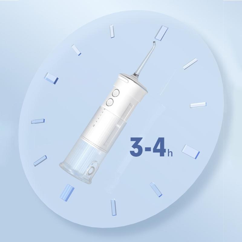 Munddusche Tragbar Zahnwasserstrahler USB Wiederaufladbar Wasserstrahl-Zahnreiniger mit 3 Düsen 200ml IPX7 1800 U/min