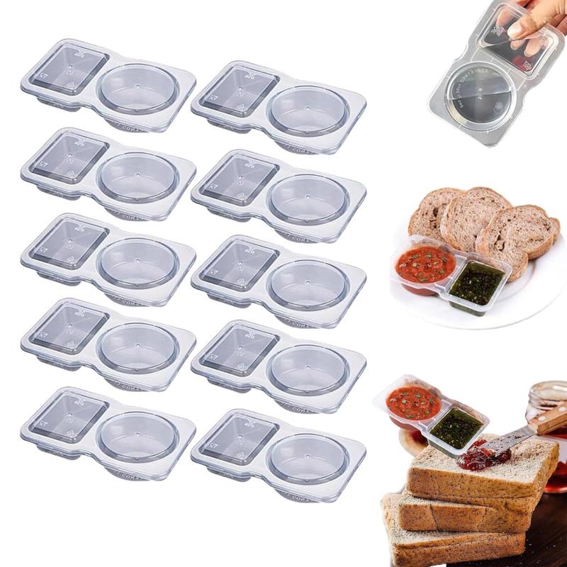 5/10/15/20Pcs Double Compartment Condiment Containers With Lids Portable Compartment Snack Boxes Suitable For Outdoor Picnics