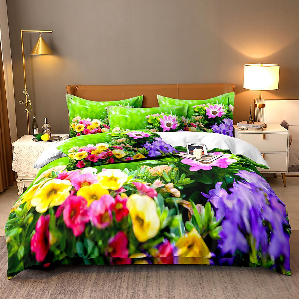 High-value beautiful flower digital printing bedding twill universal double quilt cover three-piece set 3Pcs