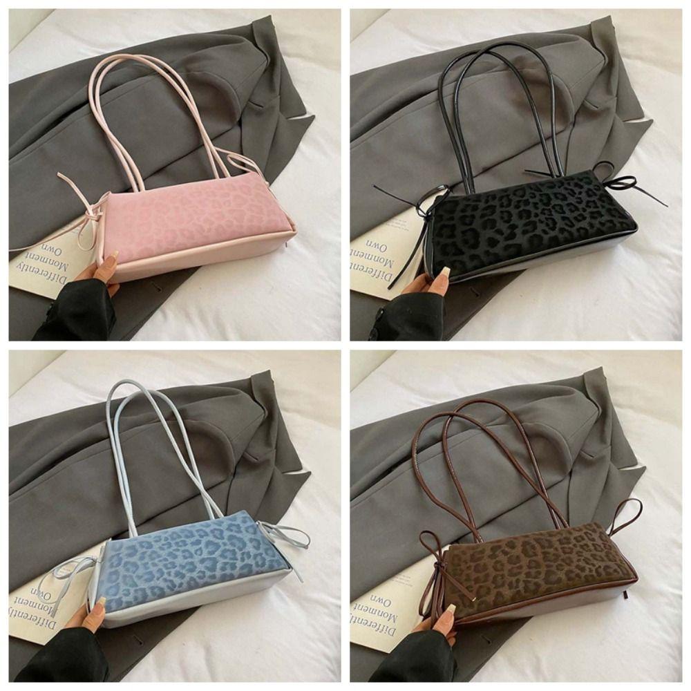 Sweet French Stick Handbag Bow Ribbon PU Shoulder Bag All-match Leopard Print Underarm Bags  Travel