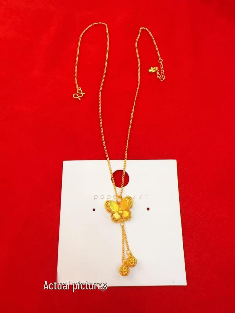 Gold Butterfly Tassel Necklace & Ring Set - Silk Floss Flash Design for Mid-Autumn Festival