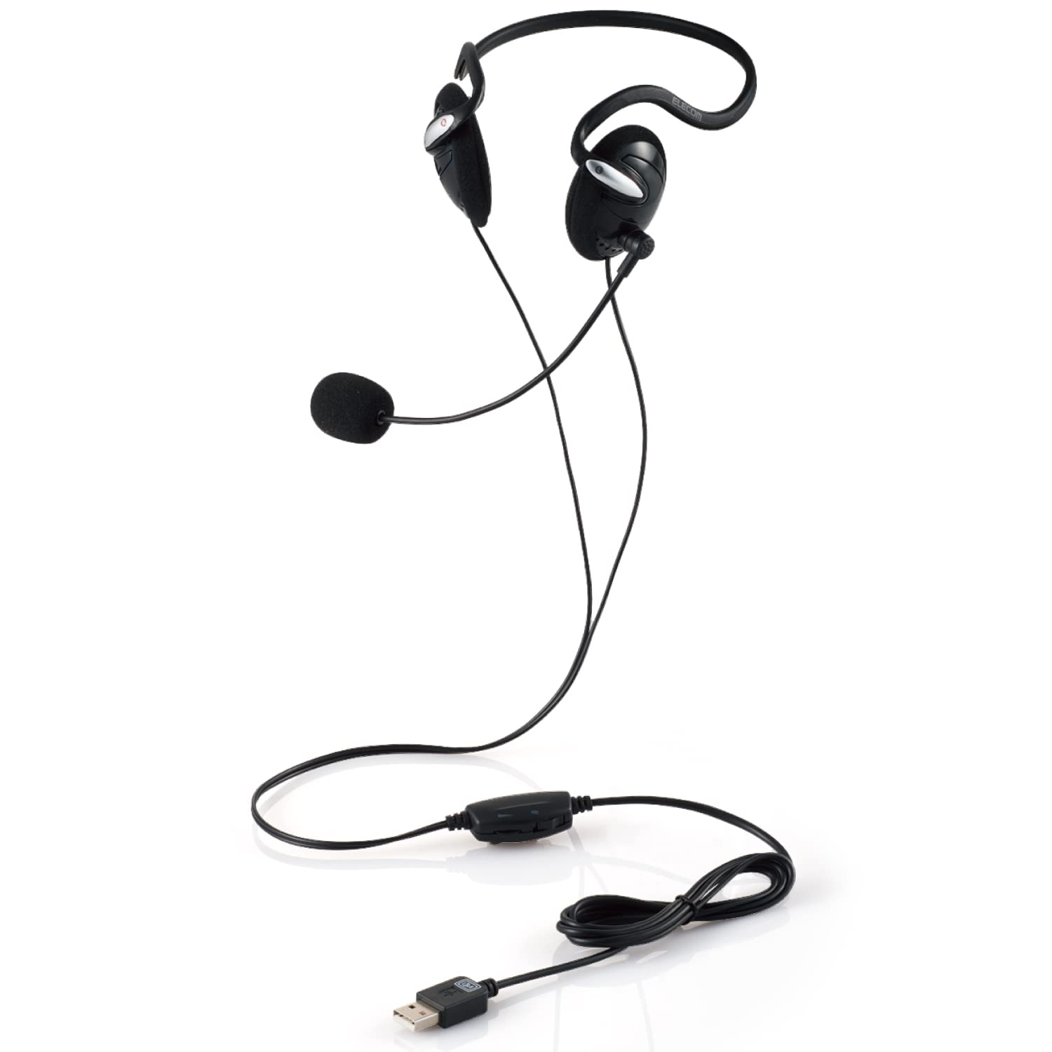 

ELECOM Wired Headset with USB Mute Volume Lightweight Remote Web Black Microphone, Neckband, Function, Adjustment, [Telework, Work, Conference], чорний