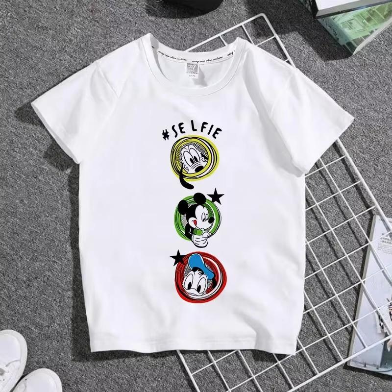 Cartoon Cute Mickey Summer Childrens Cotton Tshirt Y2K Harajuku Casual Tshirt Top Street Fashion Unisex Women Clothing