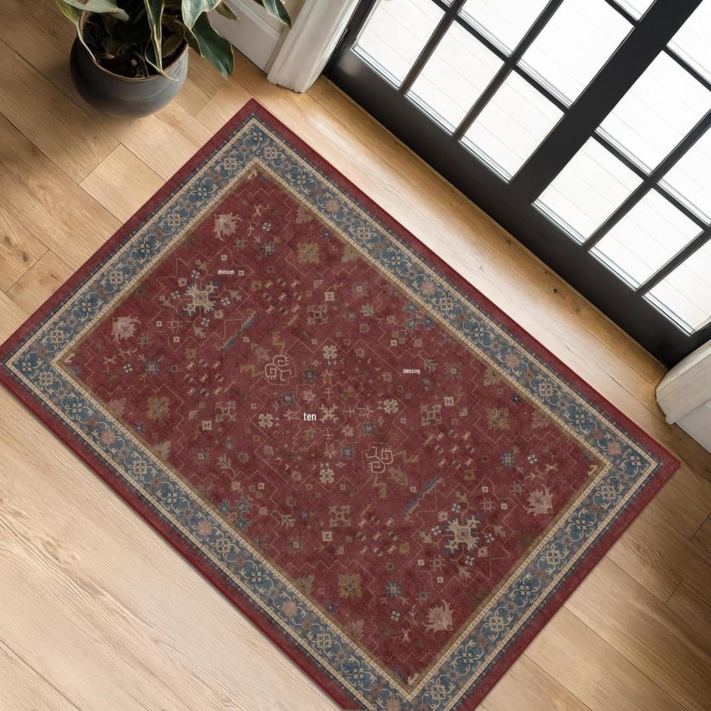 Retro Persian Crystal Velvet Non-Slip Hallway Door Mat - Dirt & Wear Resistant Floor Pad for Bathroom & Hotel.