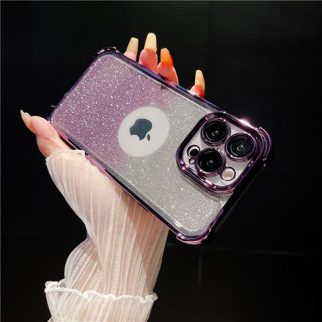 For iPhone 15 Pro Max Luxury Plating Frame Flash Glitter Phone Case For iPhone 11 12 13 14 15 16 Plus Lens Protective Cover