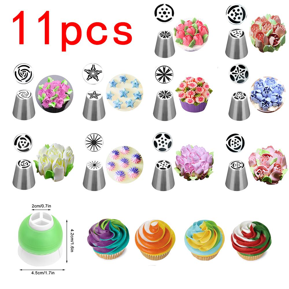 7/11pcs Cream Pastry Decorating Tips Set Stainless Steel Russian Tulip Icing Piping Cake Nozzles Cupcake Baking Tools