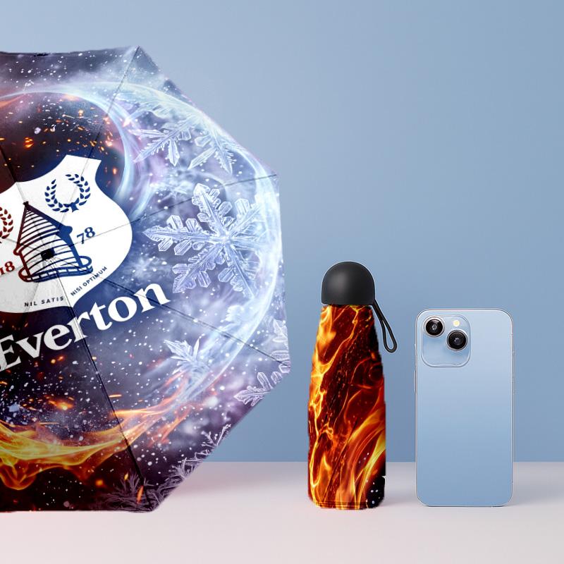 Everton Football Pattern Printed Mini 5 Folds 8 Ribs Compact Umbrella Windproof Waterproof Lightweight Portable Folding