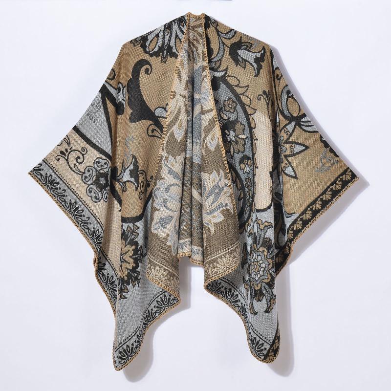 Autumn and winter new products women's retro split jacquard split shawl street dating outer cape