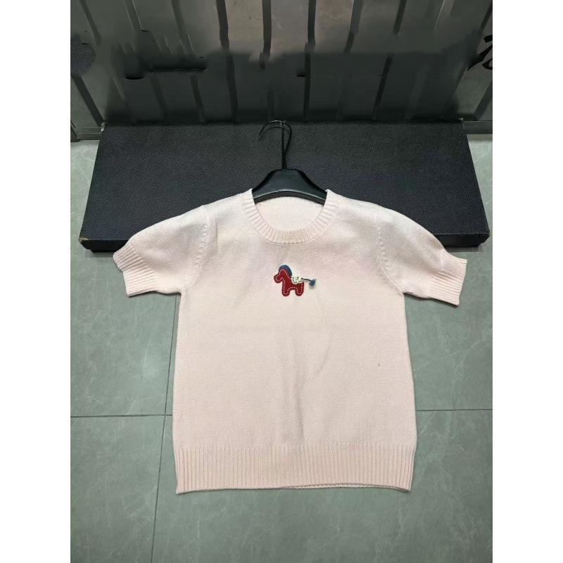 European Style Spring Pullover: Little Horse Logo, Solid Color, Round Neck, Short Sleeve, Age-Reducing, Casual Versatile Knit Top