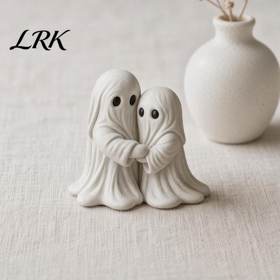 Lightweight Resin Sculpture Halloween Hugging Ghost Statue, Table Ornament, Cute Healing Statue Interactive Gesture Decor Desktop Decoration,