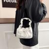 French Sweet Bow Pleated Strap Shoulder Bags for Women Versatile Ladies Chain Crossbody Bag Solid Color Female Pu Handbag Purse