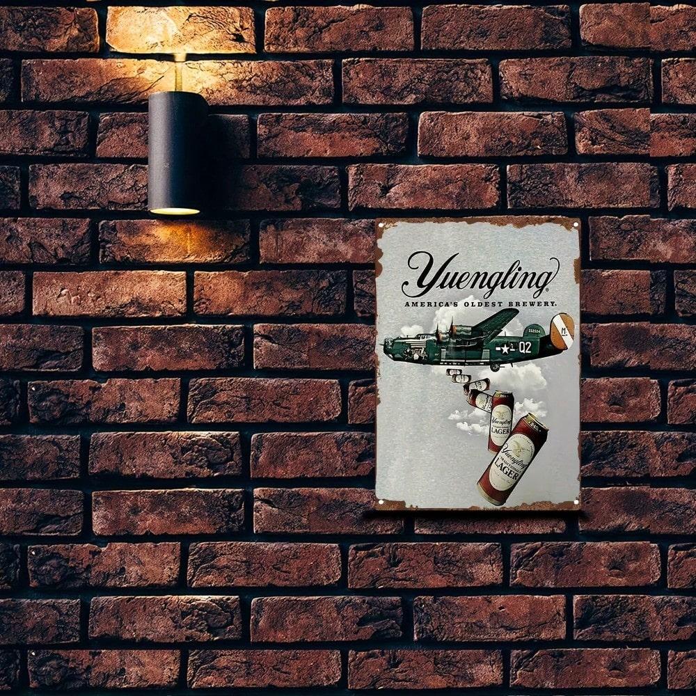 Retro Yuengling Beer Metal Plaque, Vintage "America's Oldest Brewery" Decor, Bar Man Cave Art Accent for Craft Beer Fans