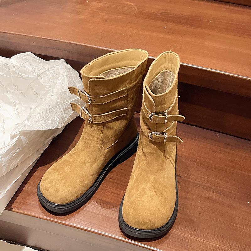 

Замшеві ретро черевики Мартін жіночі 2024 зима пряжка ременя популярні тонкі черевики іноземний стиль теплі бавовняні черевики тренд 40