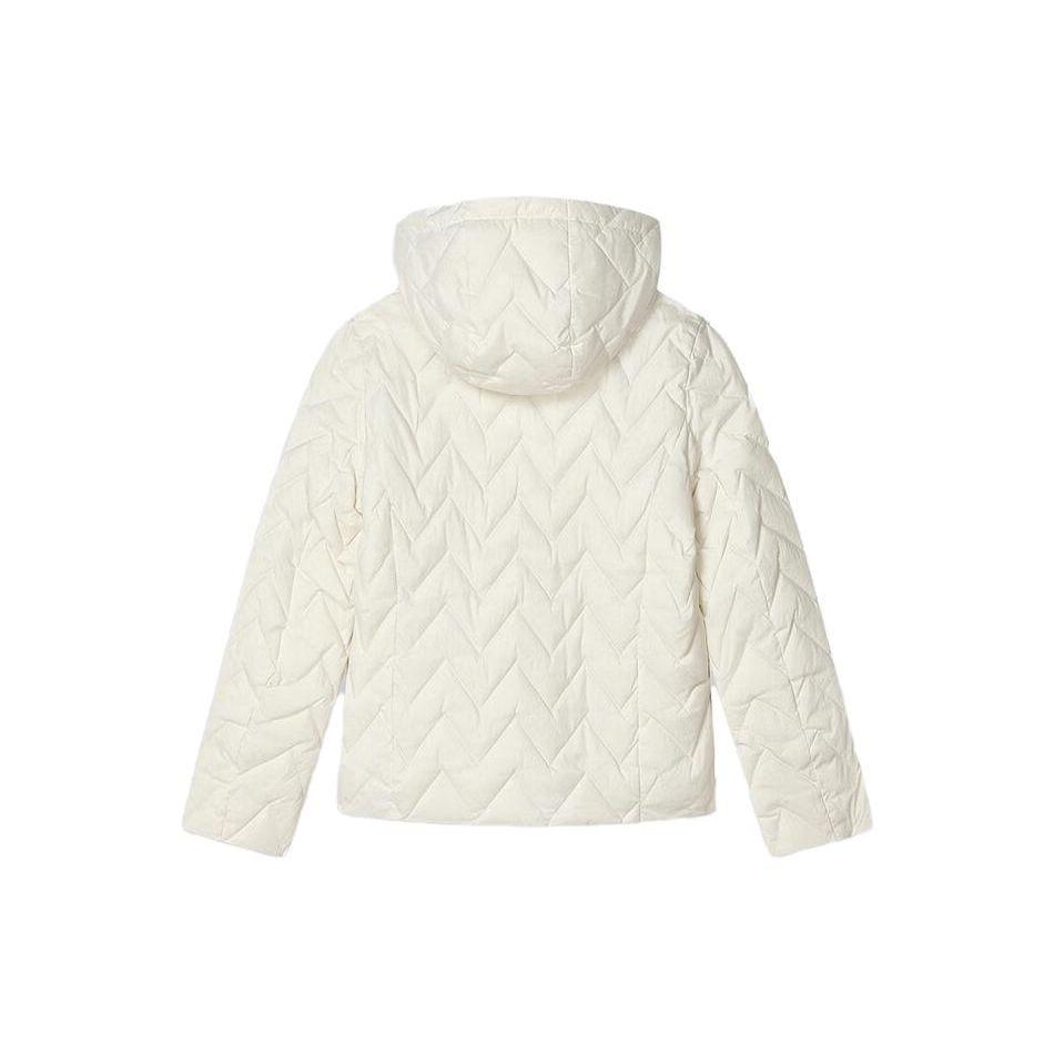 Fila Solid Color Zipper Hooded Down Jacket Women Outerwear Steam-White F11W341902F-IV