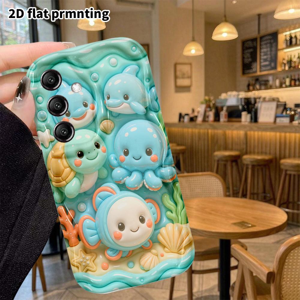 Phone case: 2D flat, suitable for Samsung Galaxy A34 A35 M05 M06 S20 S22 S21 FE Plus 5G protective case, collection of little underwater animals, perf