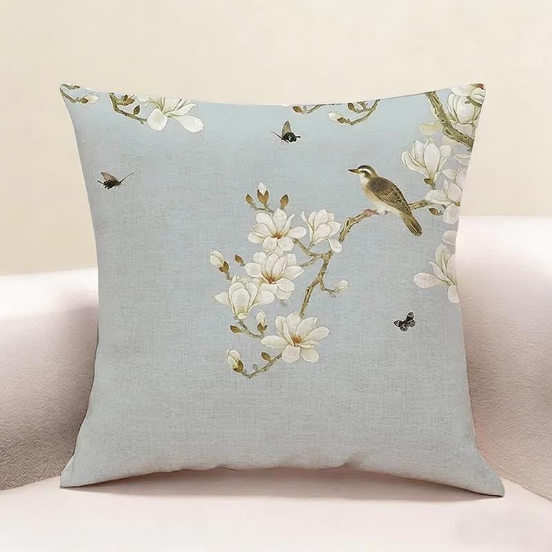 Vintage Oriental Floral Bird Print Cushion Cover Peach Skin Oriental Throw Pillowcase Sofa Living Bedroom Home Decor Pillow Case