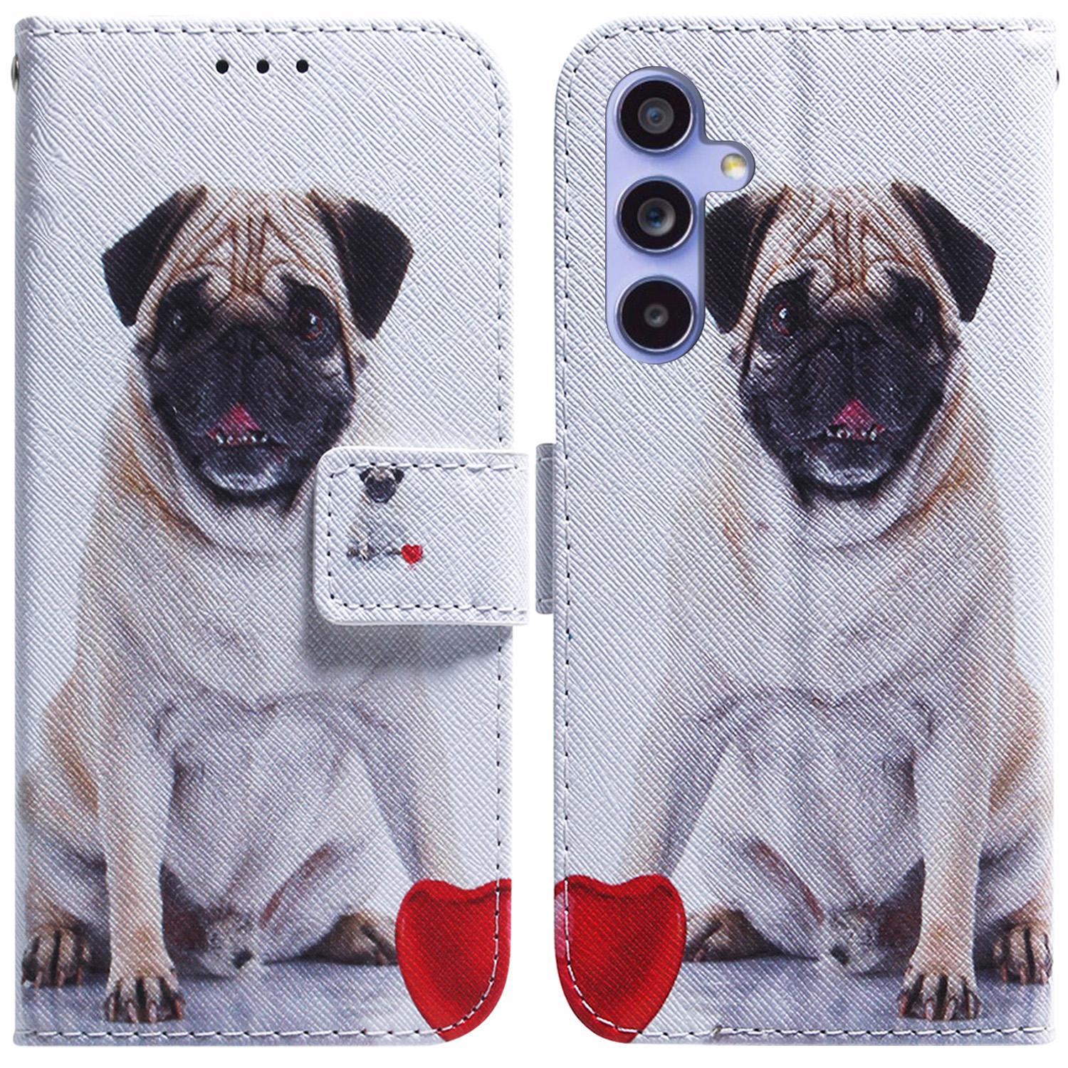 

For Samsung Galaxy S23 FE Pattern Printing Wallet Flip Cover PU Leather Stand Protective Phone Case Pug