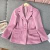 Rosa Revers Wollplüschmäntel Damen Elegant Langarm Knopf Büro Dame Blazer Jacke Wintermode Päckchen Lockerer Mantel