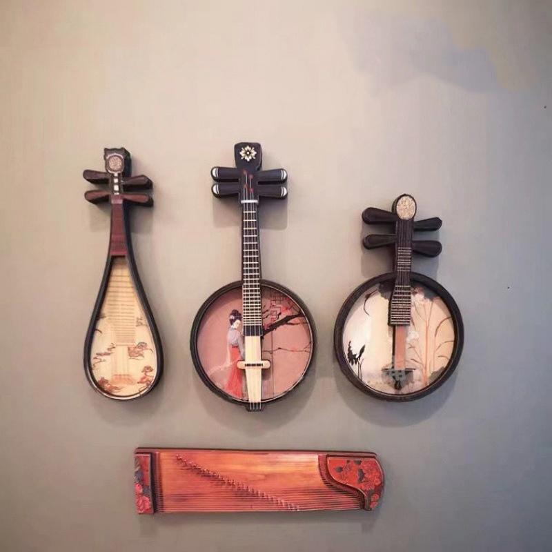 Wooden Chinese Style Ethnic Instrument Fridge Magnet Set For Living Room Dcor