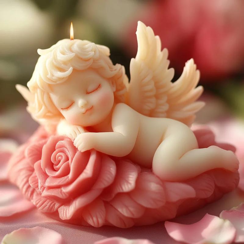 3D Rose Angel Children Candle Silicone Mold for Handicraft Seashell Angel Kid Aromatherapy Candle Plaster Resin Craft Decor Gift