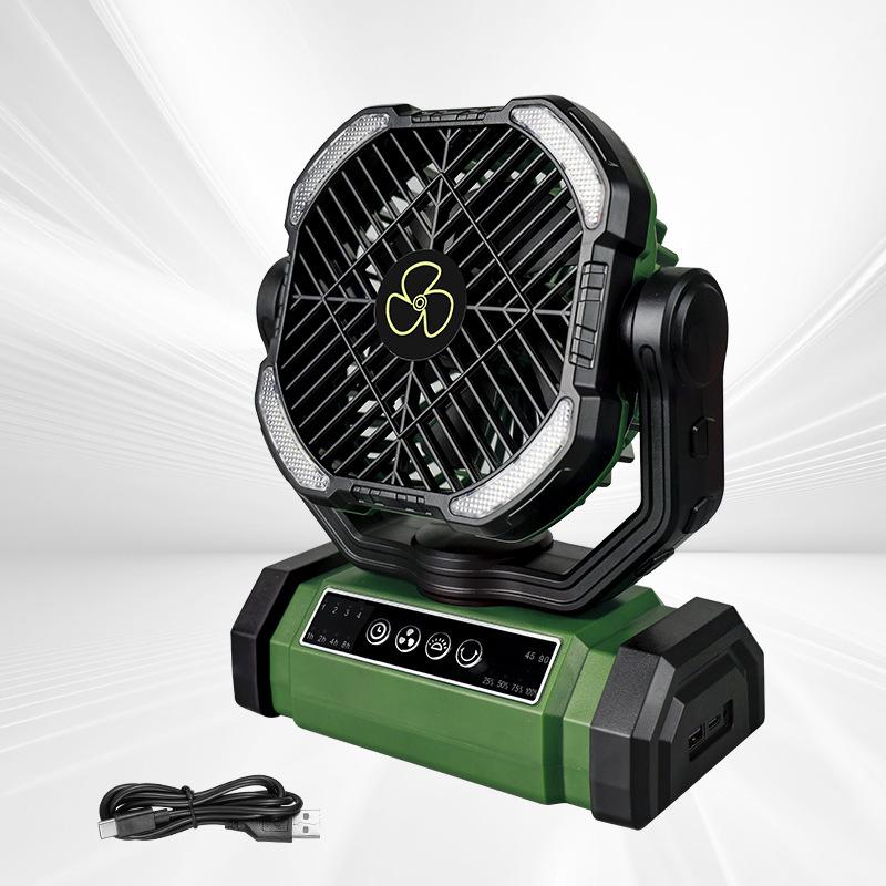 Rechargeable Oscillating Camping Fan with Remote Control & LED Light