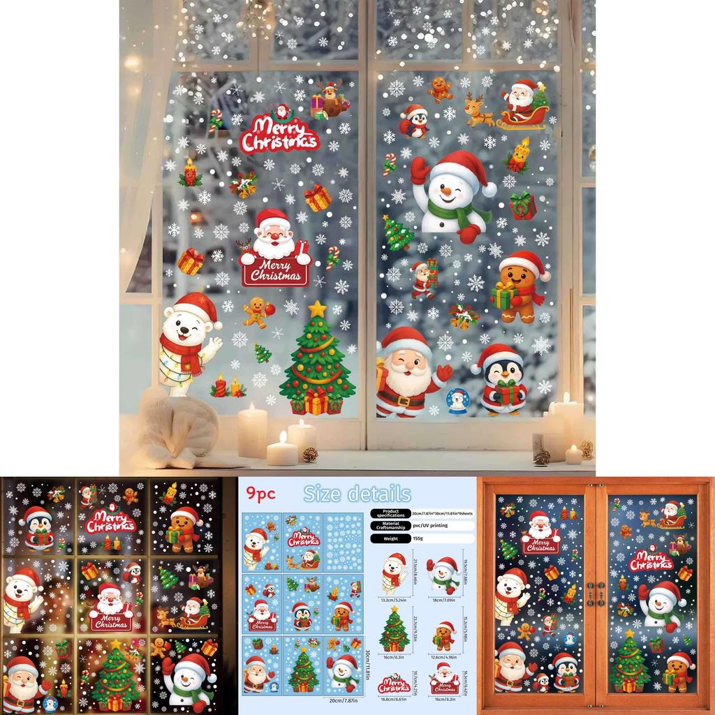 Christmas Snowflake Decal Pvc Wall Sticker With Santa Reindeer Snowman For Holiday Decor