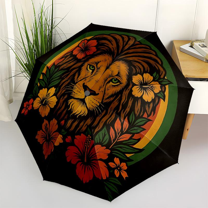 1PC Lion Flowers Automatic Folding Umbrella, Portable & Foldable Design with 8 Ribs, 08