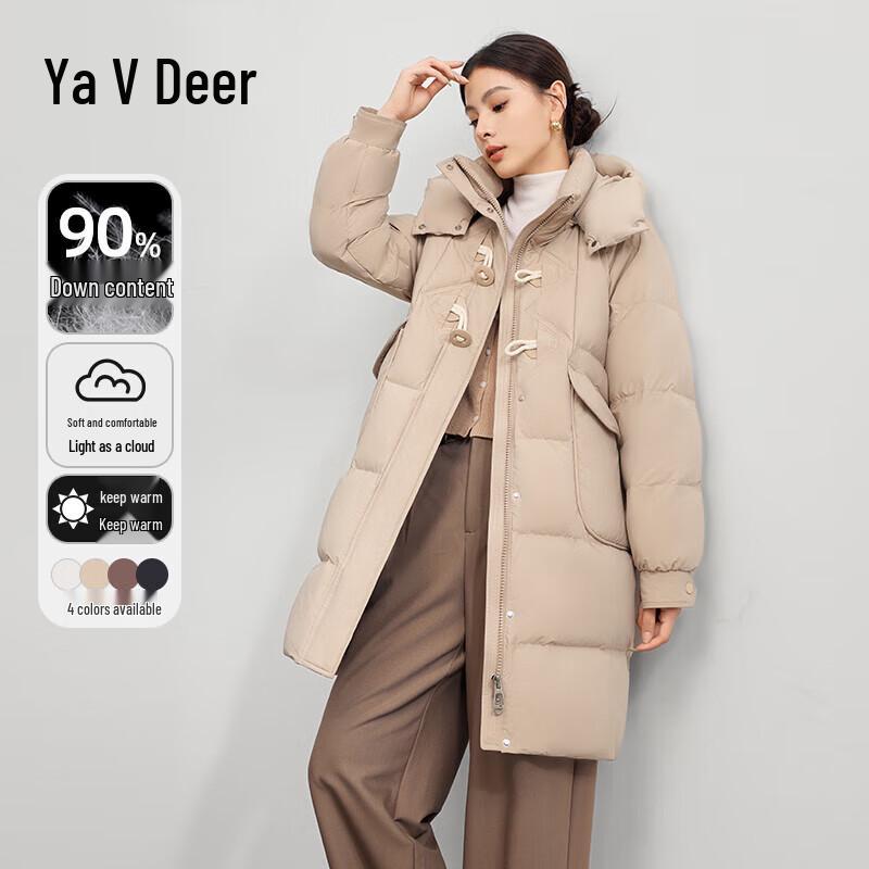 

Женский однотонный пуховик Yalu средней длины со съемным капюшоном M