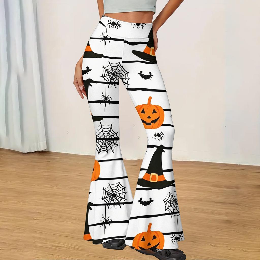 Women's Halloween Print Flared Yoga Pants Casual Stretch Waistband Comfortable Fit Soft Fabric Workout Leggings