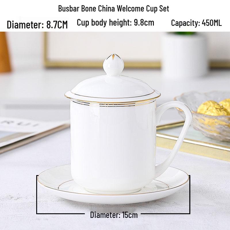 Gold-Edged Bone China Teacup with Lid - Elegant Porcelain Office & Household Ceramic Mug