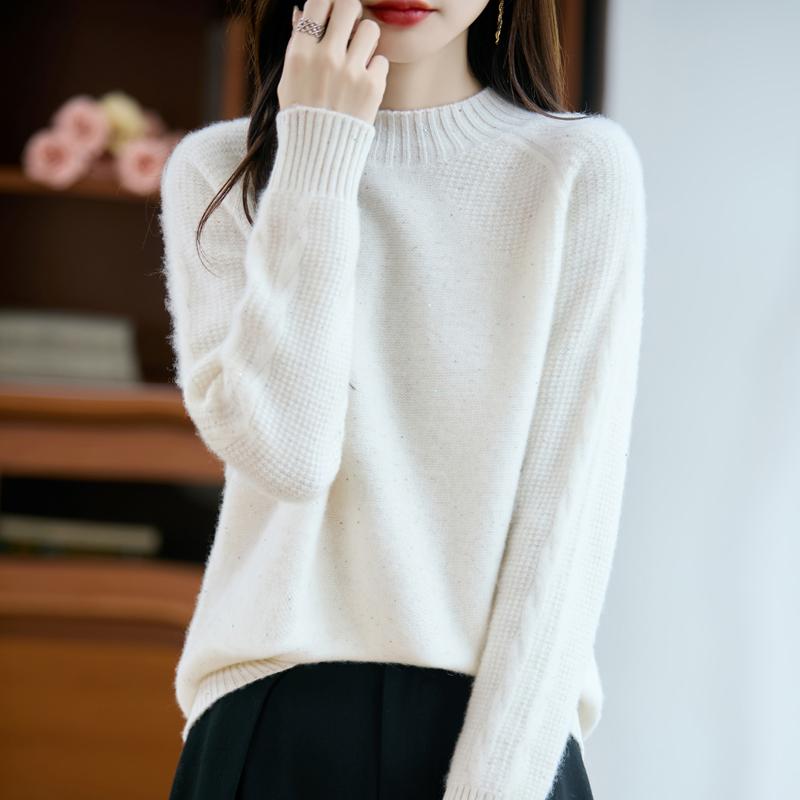 Damen Kaschmirpullover Qinghe Kaschmir 30% Kaschmir 70% Wolle Herbst- und Winterpullover warm und modisch