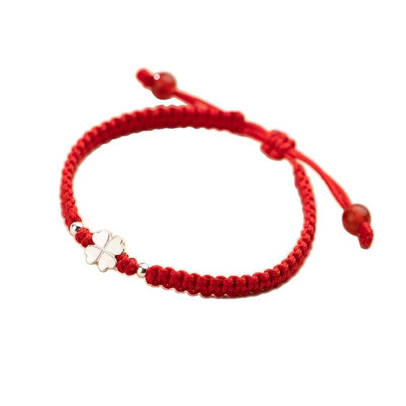 Fashionable Chinese Style Woven Bracelet for Women Lucky Four Leaf Clover Charm Hand Rope Simple Accessories Gifts