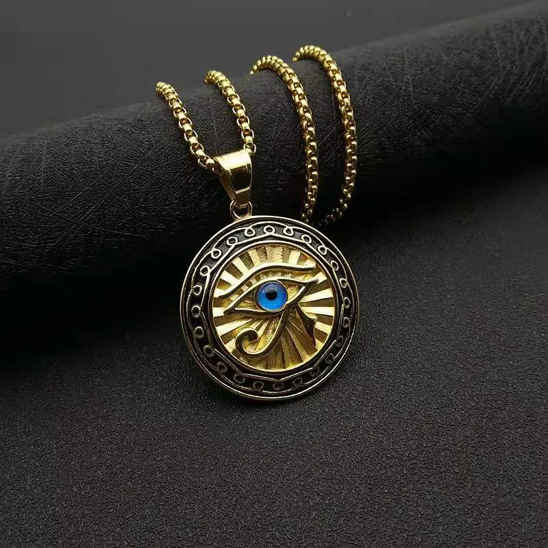 Rotating Eye of Horus Necklace for Men Retro Egyptian Amulet Pendant