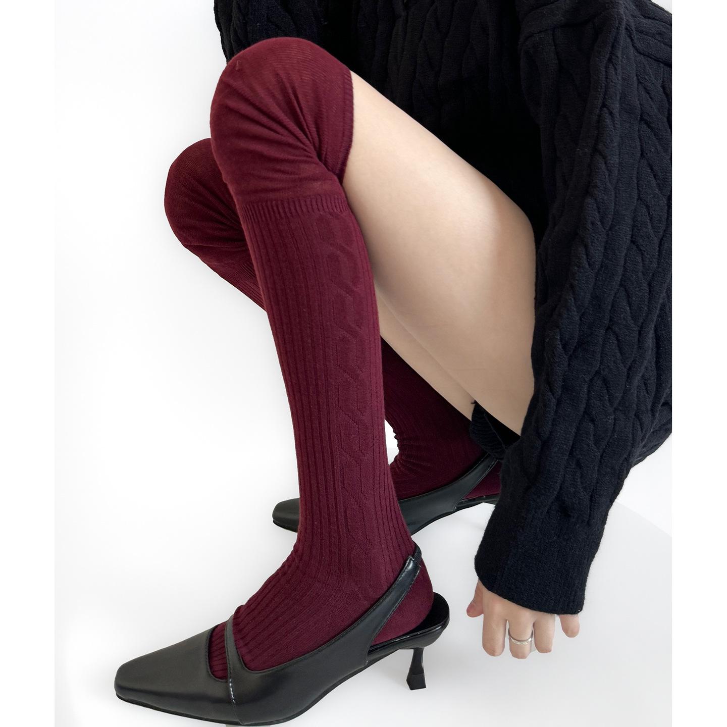 

INS Causal Korean Over-Knee Socks Side Cable Knit Leg Warmers Solid Colors Cotton Stackable Thigh High Socks Autumn Winter One Size