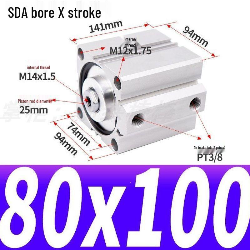 SDA Mini Pneumatic Cylinder, High Thrust, Thin Type, Bore Sizes 20/25/32/40/50