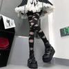 Ultrathin Women Spicy Girl Bandage Stripe Long Stockings Female Japanese Lolita Sexy Summer Cross Tube White Stockings