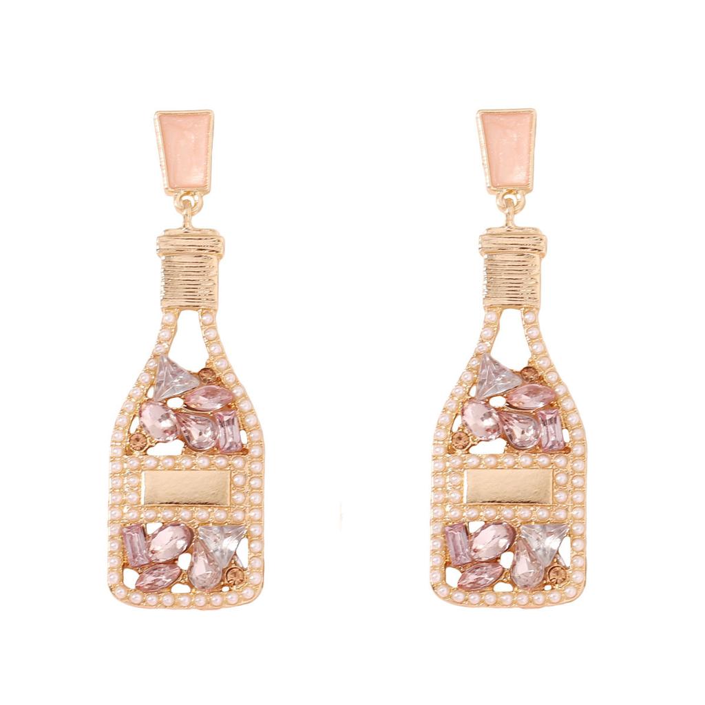 Holiday Style Versatile Temperament Diamond Set Oil Drop Fashion Imitation Pearl Wine Bottle Shape Perfume Bottle Earrings