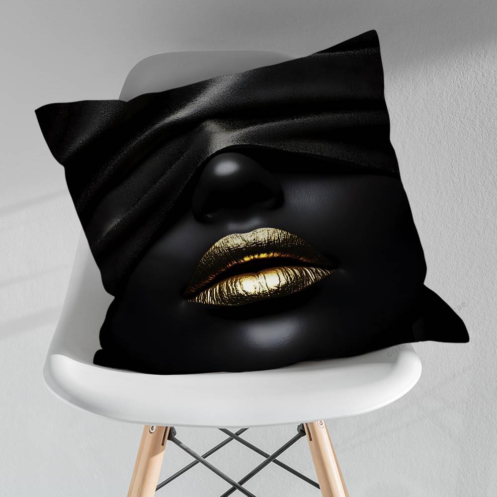 Golden Makeup Art Black Skin Throw Pillow Case Living Room Sofa Cushion Cover For Home Bedroom Decoration Protector